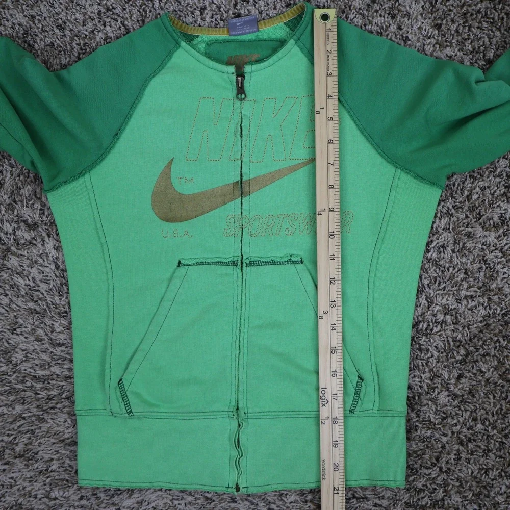 Vintage Y2K Nike Sportswear Full‎ Zip Jacket XS Green Gold Swoosh Fleece